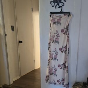 Vintage Y2k Cream And Mauve Pink Floral Strapless Maxi Dress